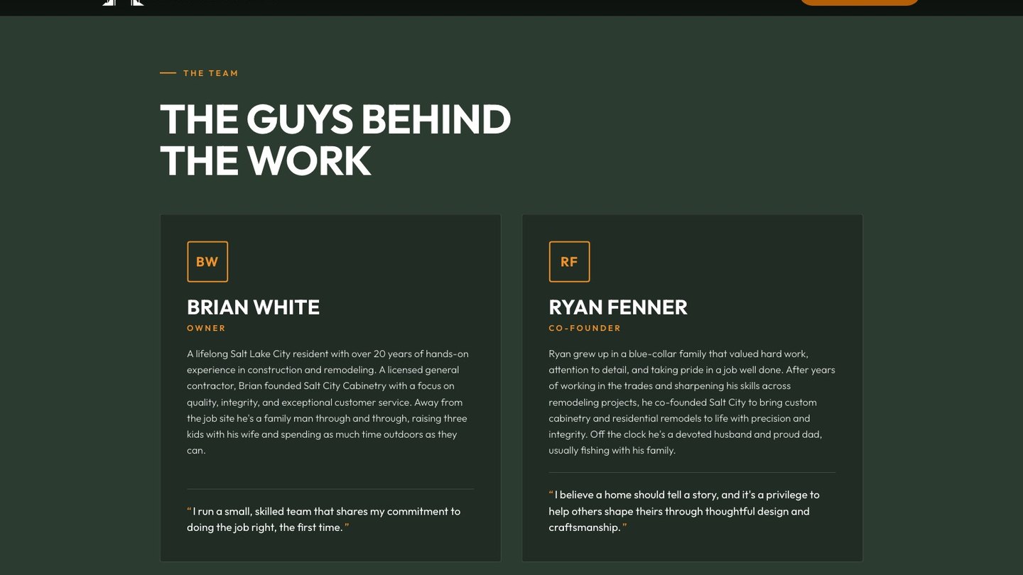 The team section of the new homepage