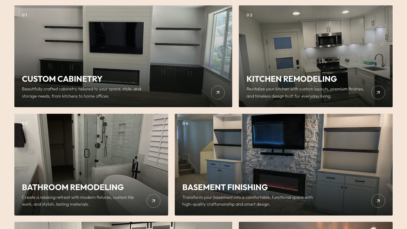 The services section of the new homepage