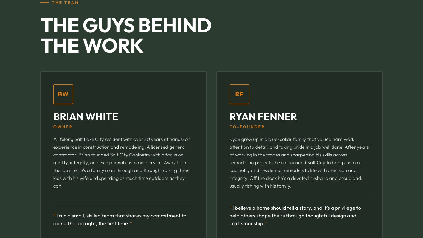 The team section of the new homepage